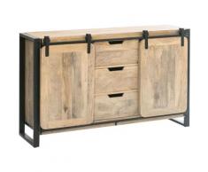 Enfilade Métal et Bois 2 Portes Coulissantes 3 Tiroirs - Bois