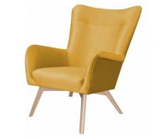 FIANNA - Fauteuil à oreilles - moutarde - en tissu imperméable - pieds en bois - style moderne