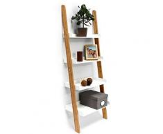 Relaxdays - Étagère échelle escalier BAMBOO bambou 4 tablettes étages HxlxP 144 x 56 x 34 cm salle