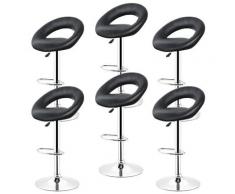 Tabouret de bar lot de 6 en cuir artificiel avec poignée réglage en hauteur 82cm -102cm noir