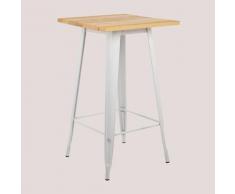Table haute carrée en bois et acier (60x60 cm) LIX Bois de Pin - Acier Bois Naturel - Blanc Bois