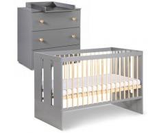 PAULINE Ensemble commode à langer + lit bébé Gris / Bois 120x60 cm - Gris / Bois
