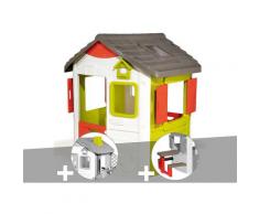 Cabane enfant Neo Jura Lodge + Cheminée + Table pique-nique - Smoby