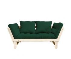 Banquette méridienne futon BEAT pin naturel tissu coloris vert forêt couchage 75*200 cm. - vert