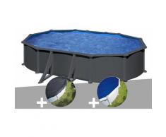 Kit piscine acier gris anthracite Gré Juni ovale 6,34 x 3,99 x 1,32 m + Bâche d'hivernage + Bâche à