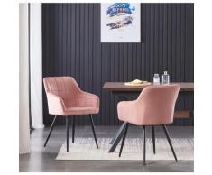 Lot de 2 Chaises de Salle à Manger en Velours Capitonnées Roses - Style Contemporain - Pieds en