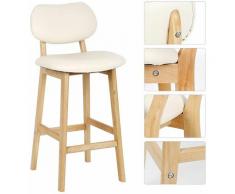 SiFree®Tabouret de Bar Lot de 6,Tabouret de Cuisine Design en Cuir Artificiel et Bois?Blanc Crème