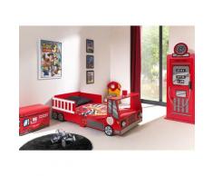 Paris Prix - Pack - Lit Enfant pompier & Armoire 1 Porte pompe à Essence Rouge