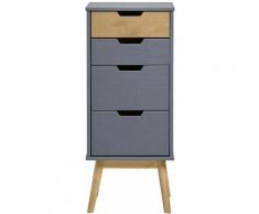 MUGAN - Chiffonnier 4 Tiroirs Gris et Pin Naturel - Gris