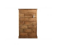 Chiffonnier 17 Tiroirs Bois Nu 75.5x34x116cm - Décorations d'Autrefois - Marron