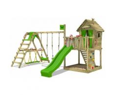 FATMOOSE Aire de jeux Portique bois DonkeyDome avec balançoire SurfSwing et toboggan vert pomme