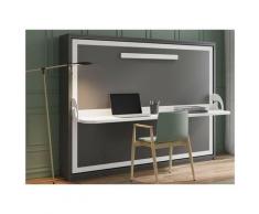 Lit escamotable avec bureau 140x190 cm anthracite profondeur 35 cm Kinoa