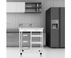 Oobest - Chariot de service desserte de cuisine à roulettes multi-rangements 65L x 37l x 68H cm 4