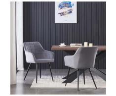 Lot de 2 Chaises de Salle à Manger en Velours Capitonnées Gris Foncé - Style Contemporain - Pieds