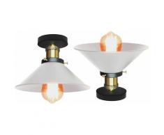 2pcs Rétro Plafonnier Lumière Industrielle Design E27 Blanc Ø 22cm, Lampe de Plafond Fer Lustre