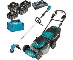 Pack Makita Jardin 36V: tondeuse auto-tractée 36V 53cm DLM532 + débroussailleuse 18V DUR190LZX3 + 4