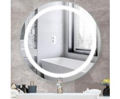 Jeobest - Miroir de Salle de Bain Rond Bord Biseauté Blanc Froid Anti-buée 60 * 60 * 4.5cm - Blanc