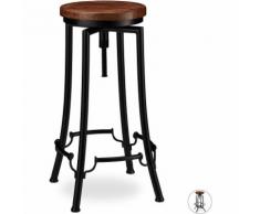 Tabouret de Bar, Design industriel, pivotant, Chaise haute ronde, Hauteur 77,5 cm max. fer bois,