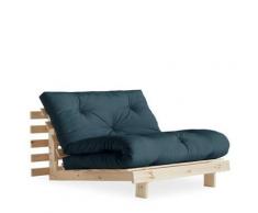 Fauteuil convertible futon ROOTS pin naturel coloris bleu pétrole couchage 90 x 200 cm. - bleu