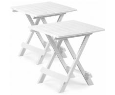 Table en plastique jardin terrasse balcon Adige – 45 cm x 43 cm x 50 cm - Vert ou Blanc 2x Blanc