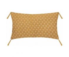 Atmosphera - Coussin en Lin Ocre imprimé Art déco avec pompons 30 x 50 cm - Ocre