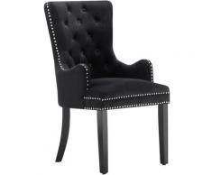Chaise Capitonnée en Velours Noire - Avec Accoudoirs - Style Classique & Design - Pieds en Bois
