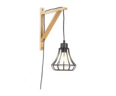 Applique Rustique en bois avec cadre noir - Galgje Qazqa Rustique Cage Lampe Luminaire interieur