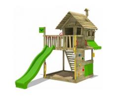 FATMOOSE Aire de jeux Portique bois GroovyGarden avec toboggan vert pomme Maison enfant exterieur