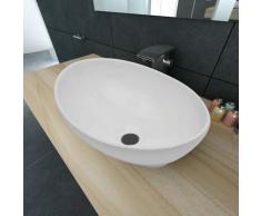 Lavabo en Forme Ovale Céramique Blanc Lave-mains Vasque Salle de Bain