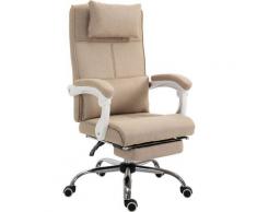 Fauteuil de bureau manager grand confort repose-pied tétière intégrés dossier inclinable lin beige