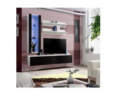 Meuble TV FLY H2 design, coloris blanc et noir brillant. Meuble suspendu moderne et tendance pour
