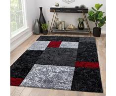 CARRE - Tapis géométrique à carreaux - Noir et Rouge 120 x 170 cm