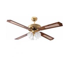 Ventilateur De Plafond 4 Pales Classiques Diamètre 132 Cm Avec Lumière À 4 Ampoules Attaque E27