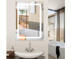 60x80cm LED Miroir de Salle de Bain Mural Blanc Froid 6500K Commutateur Tactile Haute Qualité