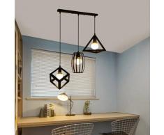 Retro Suspension Luminaire Industrielle 3 Tete Lustre Abat-jour Metal Noir Lampe de Plafond
