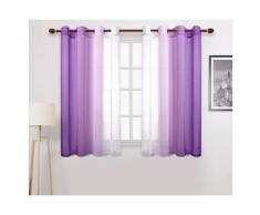 Rideau à motif voilage dégradé décor transparent(violet, 132*214cm, avec perforations)