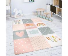 Tapis Chambre Enfant Tapis De Jeux Tapis Bébé Losanges Gris Rose Blanc 120x160 cm - Paco Home