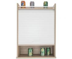 Les Tendances - Meuble de rangement haut à rideau 3 niches chêne naturel et blanc Lohan