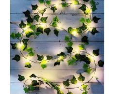 Lierre Artificiel, 2M Feuille Guirlande Lumineuse, Plantes Artificielles avec 20 LED et Vert