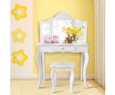 COSTWAY Coiffeuse Enfant Rose avec Tabouret, Table de Maquillage avec Miroir à Trois Panneaux et