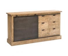 Made In Meubles - Buffet industriel porte coulissante - 6 tiroirs manguier brossé - 170 cm
