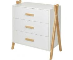 Commode enfant 3 tiroirs pin massif clair et blanc Cora