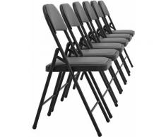 Lot de 6 chaises de bureau conférence visiteur pliable en similicuir gris et métal noir - noir