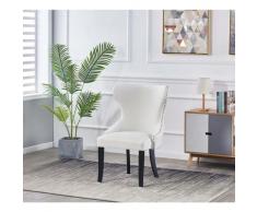 MAYFAIR - Chaise Capitonnée Velours Beige - Style Contemporain - Pieds en Bois - Salle à Manger,