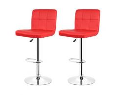 LOT DE 8 Tabouret de bar en simili cuir avec dossier rouge