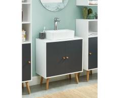 Meuble sous vasque pour salle de bain coloris blanc et gris - 60 x 29.5 x 65 cm