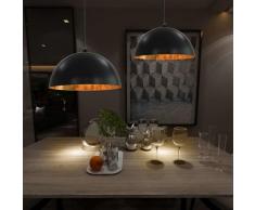 2 pcs Plafonniers Noir et dore Semi-spherique 50 cm E27