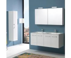 MEUBLE SALLE DE BAINS DE 120 CM AVEC QUATRE PAROIS ET DOUBLE LAVABO BOSTON EN BLANC LUCIDE MIROIR