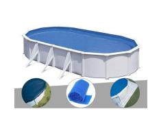 Kit piscine acier blanc Fidji ovale 7,44 x 3,99 x 1,22 m + Bâche hiver + Bâche à bulles + Tapis de