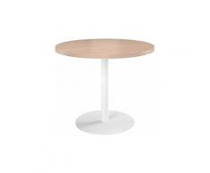 Sans Marque - Table de réunion ronde chêne clair Ø 100 cm - piétement blanc - Arch - Maxiburo